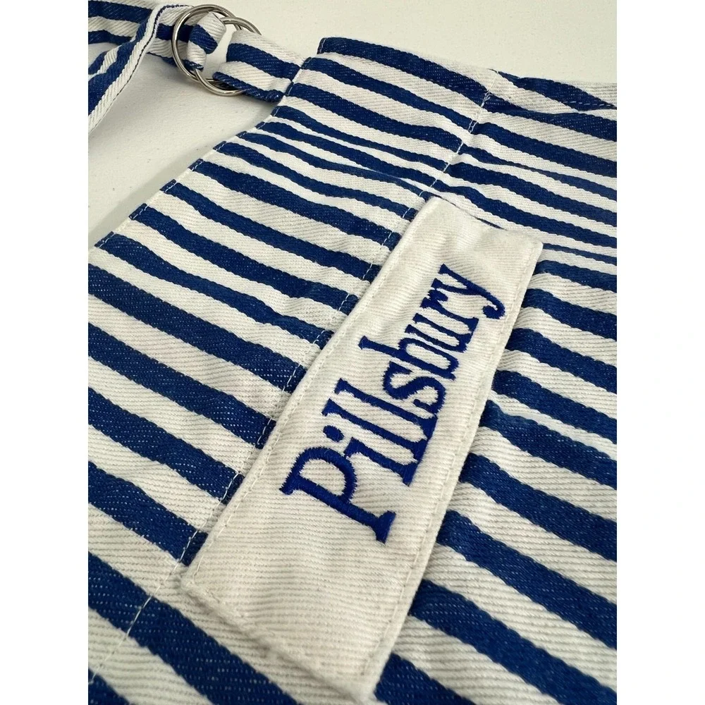 Pillsbury Striped Cotton Cooking Apron Blue White Embroidered Size L/XL Pocket